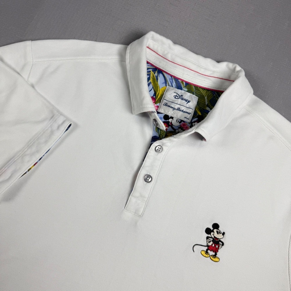 Disney Tommy Bahama Mens White Mickey Mouse Tropical Polo Shirt Large